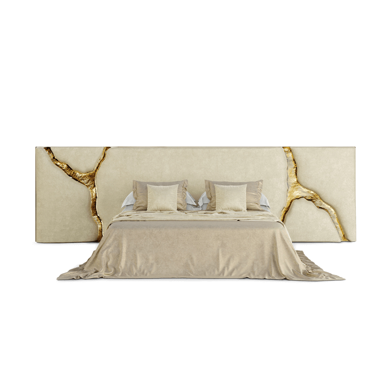 Meubles de chambre à coucher de luxe, grande tête de lit, lit double en cuir