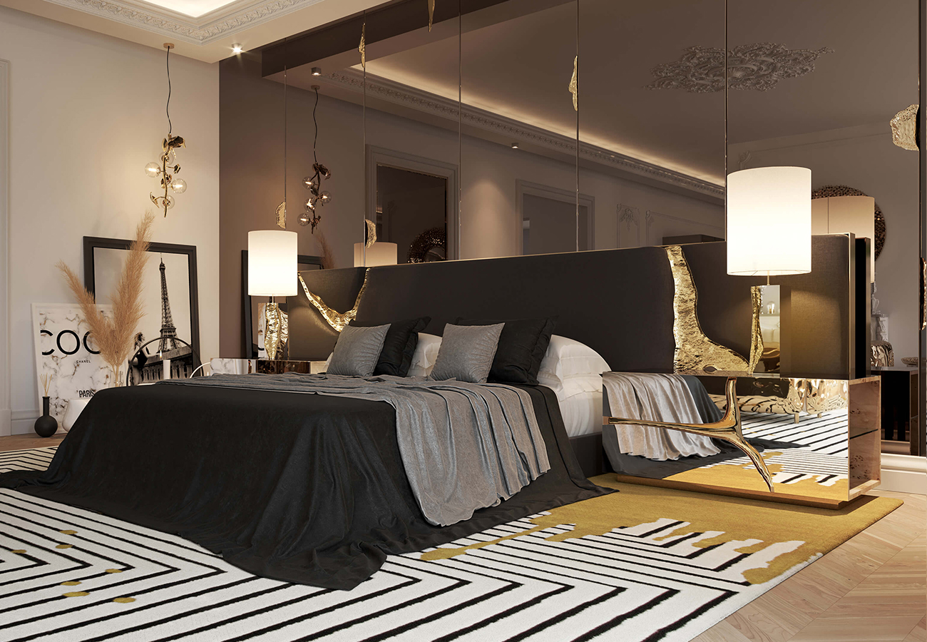 Meubles de chambre à coucher de luxe, grande tête de lit, lit double en cuir