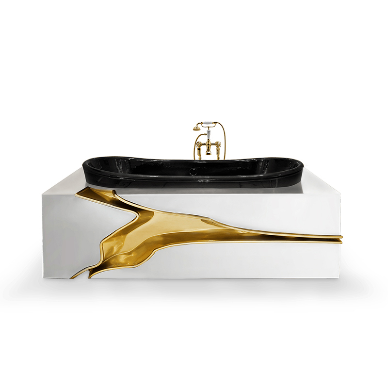 Baignoire balnéo autoportante en acier inoxydable doré avec ensemble d'accessoires